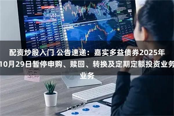 配资炒股入门 公告速递：嘉实多益债券2025年10月29日暂停申购、赎回、转换及定期定额投资业务